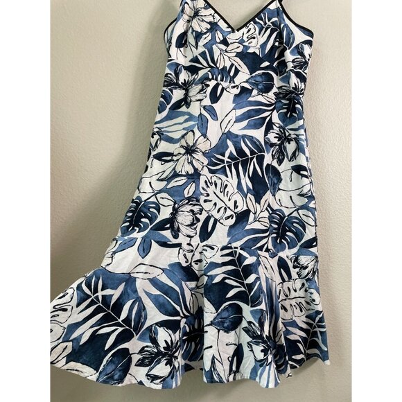 Banana Republic Womens 6 Floral Spaghetti Strap Linen Flounce V Neck  Midi Dress - Picture 7 of 11